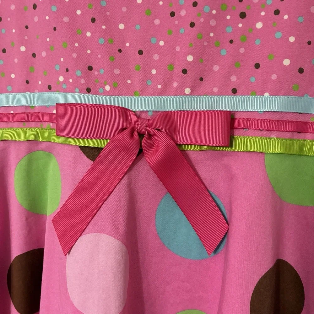 Rare Editions Girls 16 Pink Polka Dot Birthday Dress Lined Ribbon Straps & Ties